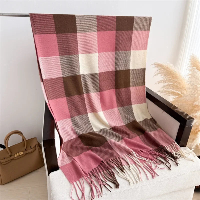 Luxury Brand Plaid Scarf Autumn Winter Women Warm Neckerchief Pashmina Lady Shawls and Wraps Casual Lattice Tassel Scarves
