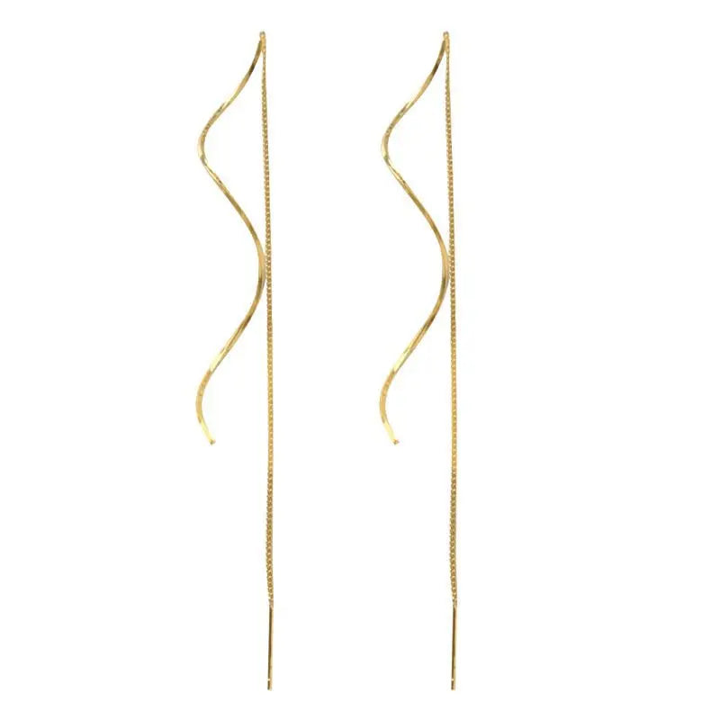 New Temperament Wavy Long Drop Dangle Ear Line Earrings for Women Classic Spiral Stainless Steel Korea Earring Jewelry Gift