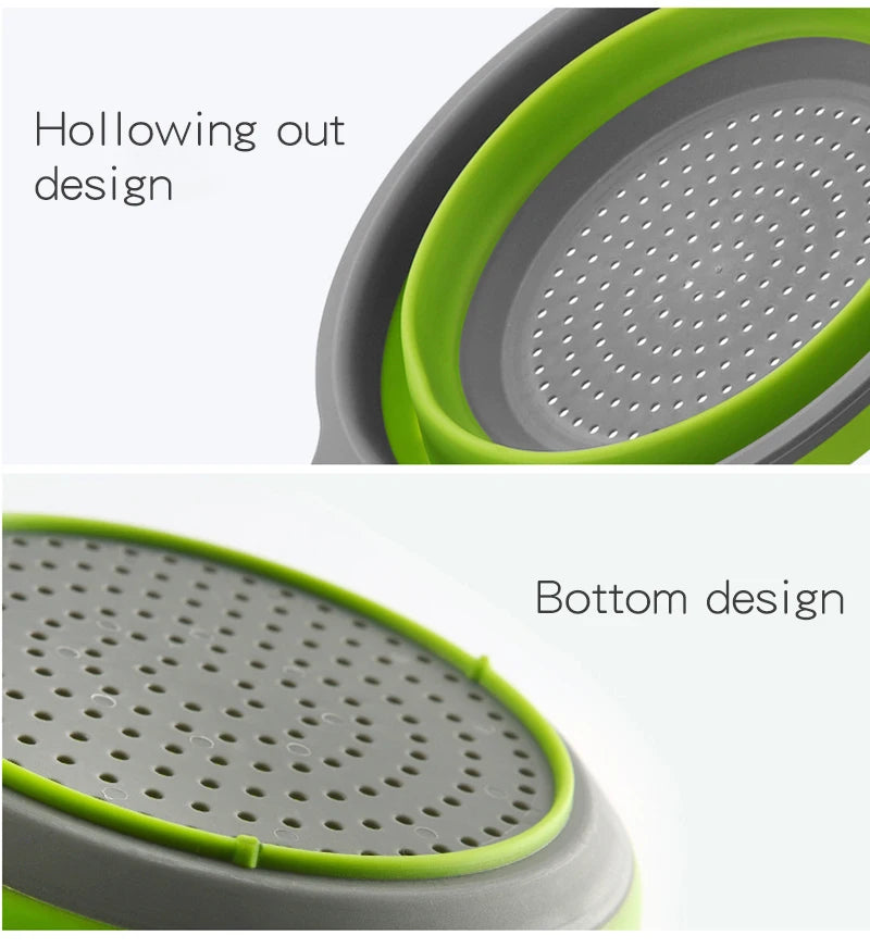 Drain Basket Silicone Vegetable Fruits Washing Drain Basket Folding Colander Strainer Collapsible Drainer Kitchen Tool