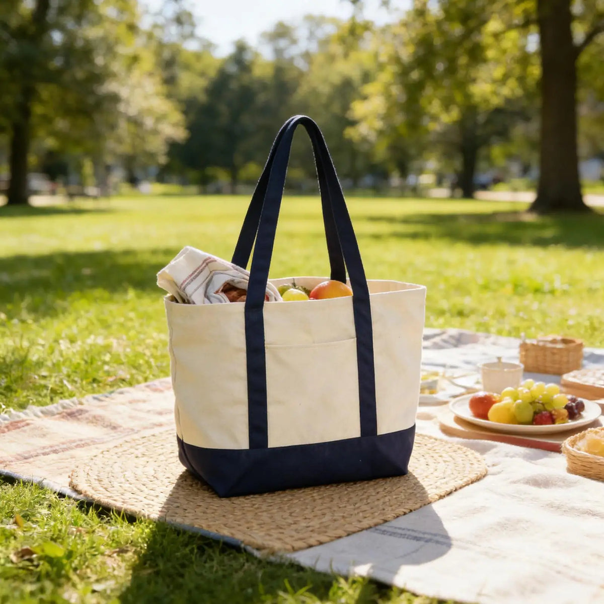 Canvas Tote Bag with embroidered Handle Reusable Ladies Elegant Shoulder Bag for Grocery Shopping Beach Travel