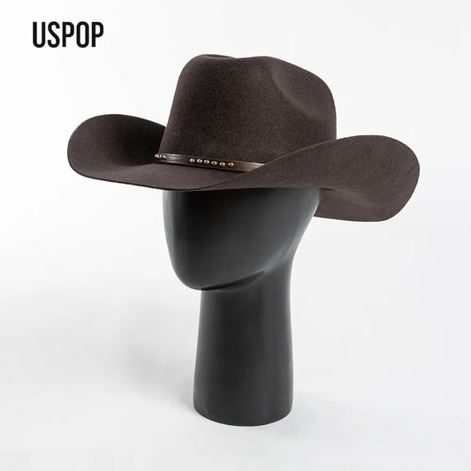 Dark western cowboy hat in felt with studded band and curved brim