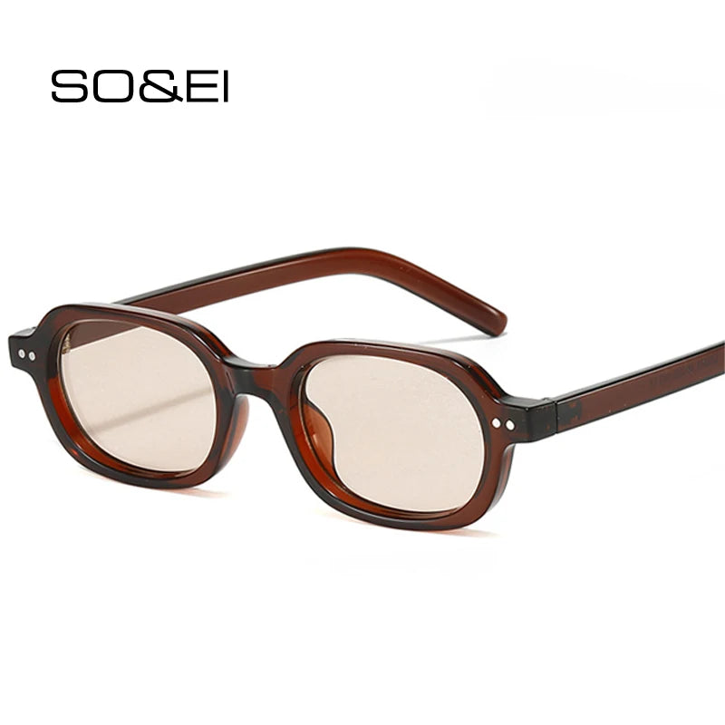 SO&EI Retro Small Oval Sunglasses Women Shades UV400 Fashion Rivets Men Jelly Color Gradient Punk Sun Glasses