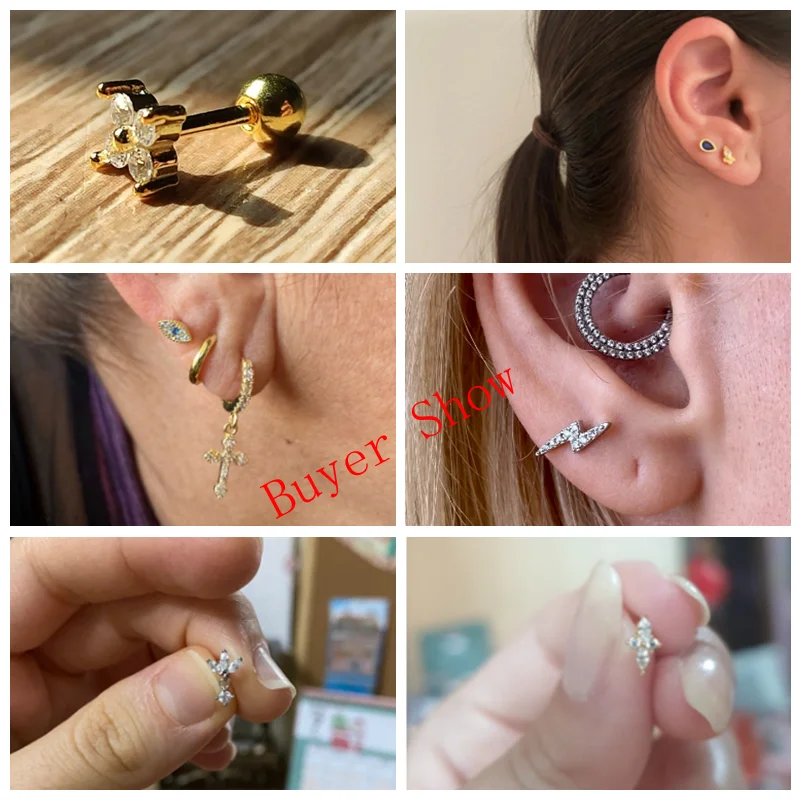 CANNER Pendientes Plata 925 Piercing Stud Earrings For Women Cubic Zirconia 925 Sterling Silver Cartilage Earring Jewerly 1pc