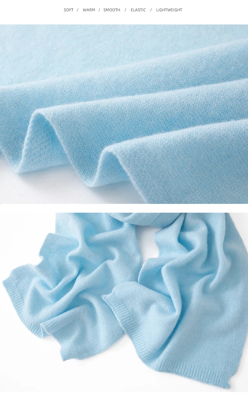 Soft 100% Cashmere Scarf for Autumn and Winter, Women's Knitted Warm Neck Protection Scarf 160*25CM