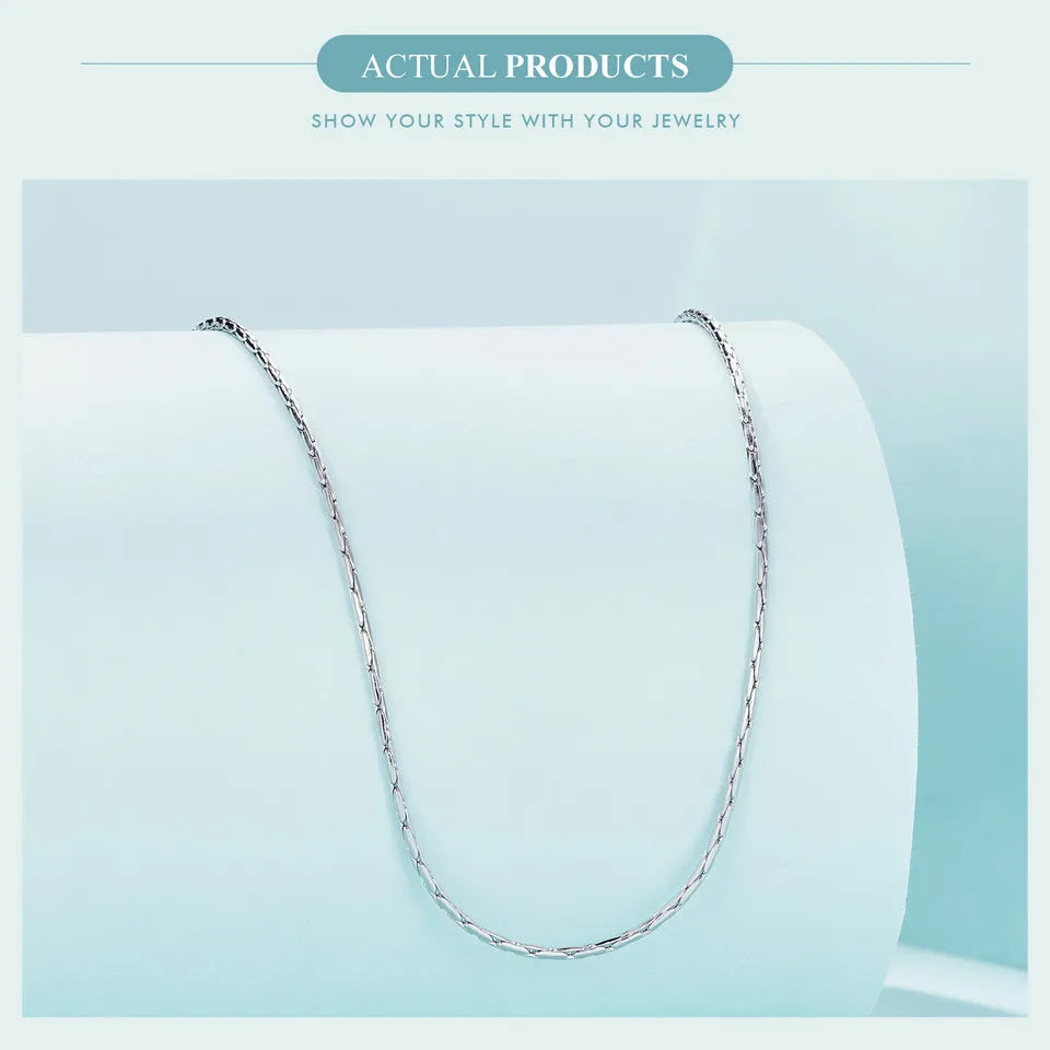 WOSTU Classic Basic Chains Solid 925 Sterling Silver O-Shaped Necklace Twisted Snake Bar Singapore Box Chain Square Links 45CM
