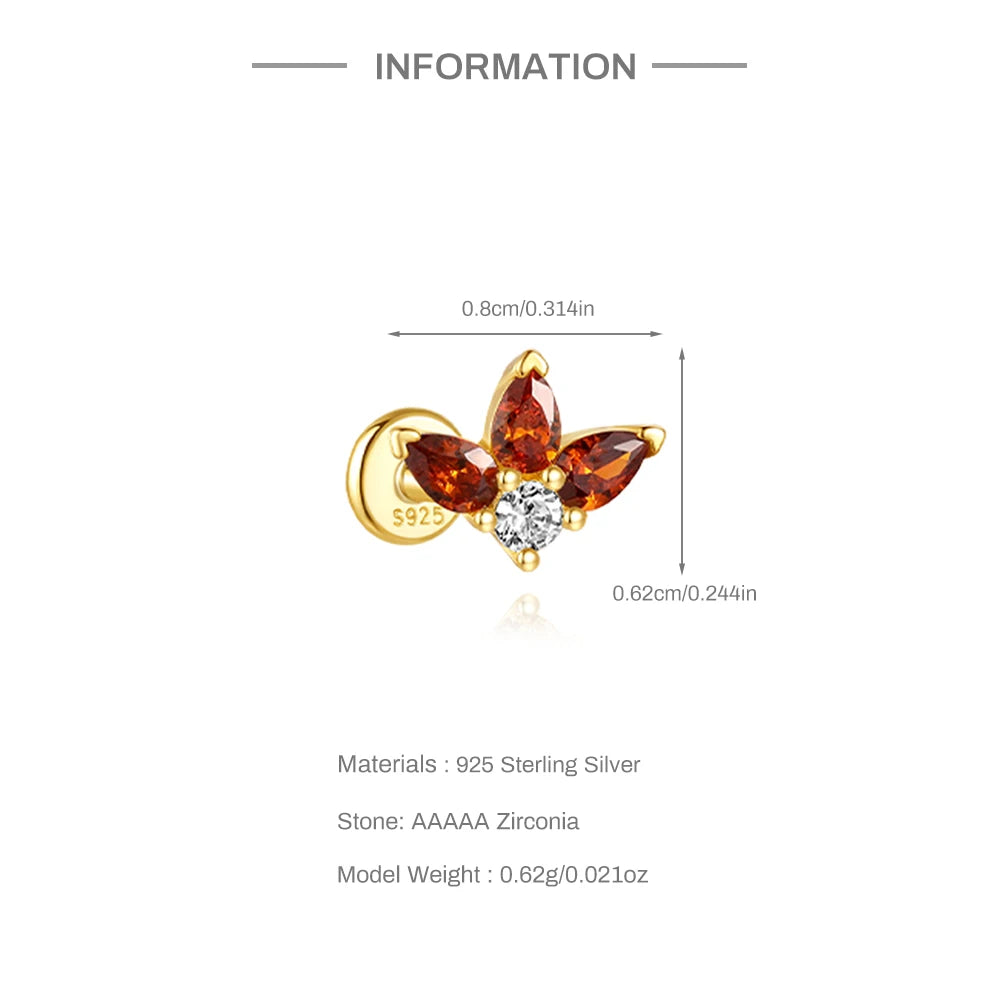 CANNER Pendientes Plata 925 Piercing Stud Earrings For Women Cubic Zirconia 925 Sterling Silver Cartilage Earring Jewerly 1pc