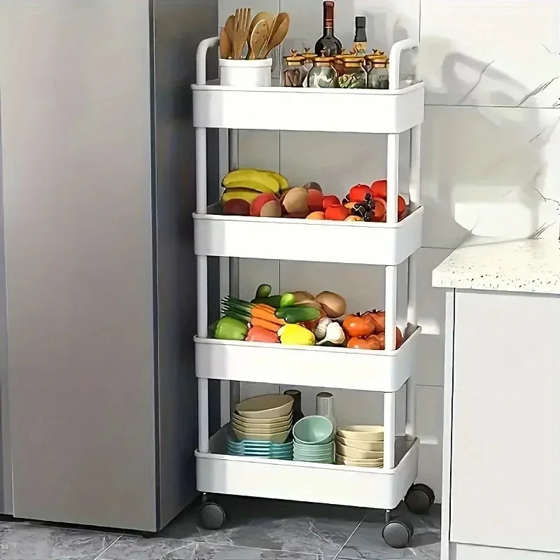 Kitchen multi-functional storage rack mobile trolley multi-level storage rack bookshelf snack and fruit storage rack