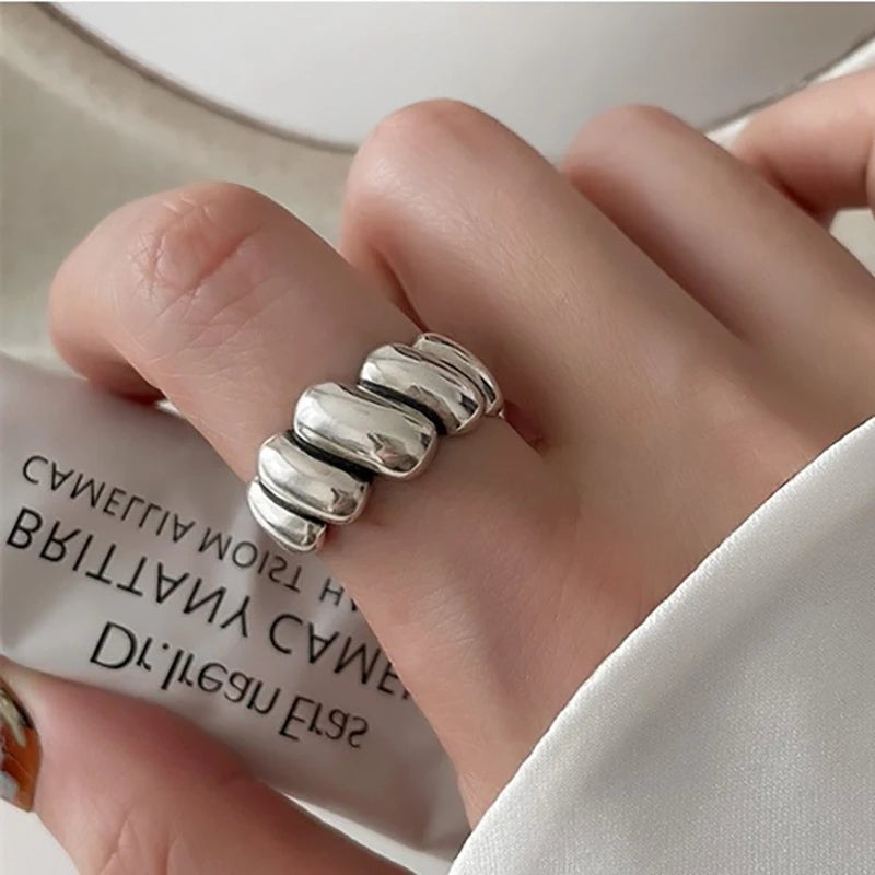 BF CLUB 925 Sterling Silver Simple Heart Rings for Women Couple Fashion Geometric Vintage Handmade Irregular  Ring Party Gifts