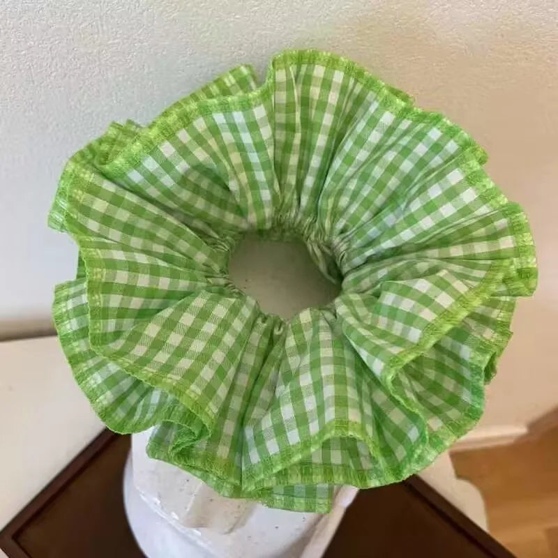 Small Design Hair Scrunchies For Woman Summer Cute Four Layer Plaid Headwear Pure Cotton Edge Extra Large Intestinal Hair Loop