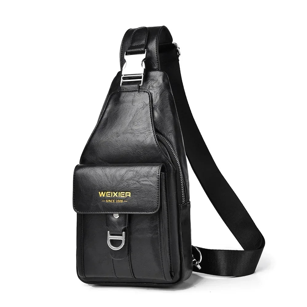 2026 New Men's Bag High Quality PU Leather Men's Chest Bag Simple Waterproof Single Shoulder Crossbody Bags Messenger Bag Gift