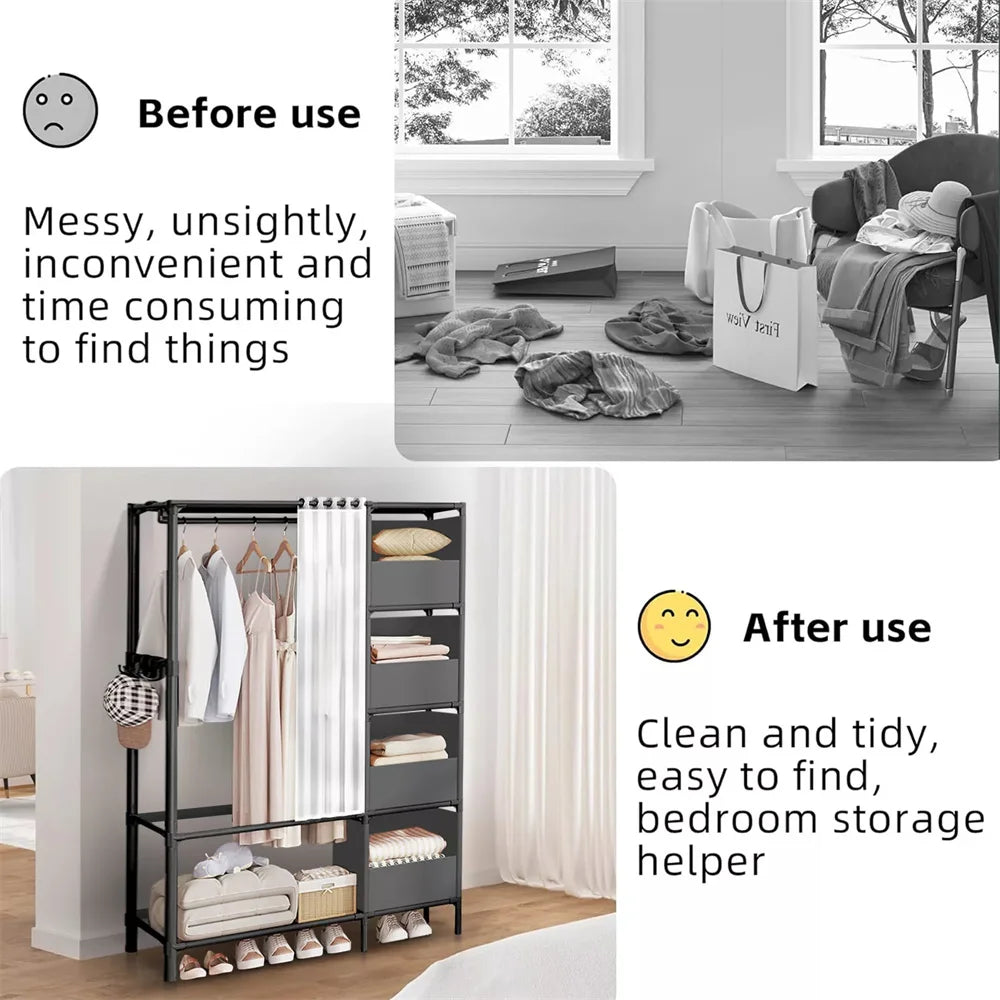 Metal Closet Clothes Rail Wardrobes Living Room Storage Garment Shoes Shelf Heavy Duty Hanging Rack Shelving Clothing Hanger