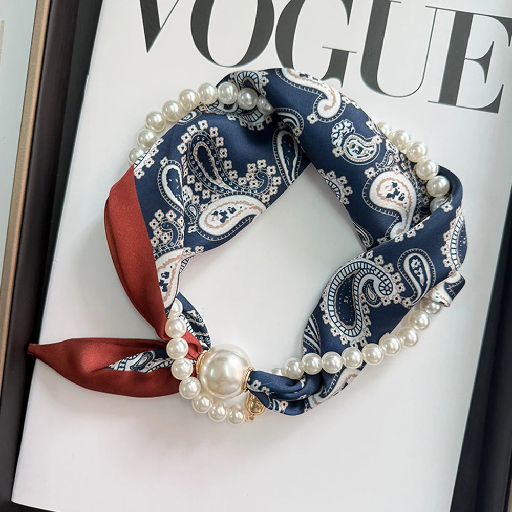1/2PCS Elegant Pearl Tail Magnetic Clasp Scarf Summer New Versatile Breathable Fashion Artistic Accessory Neck Wrap Scarves