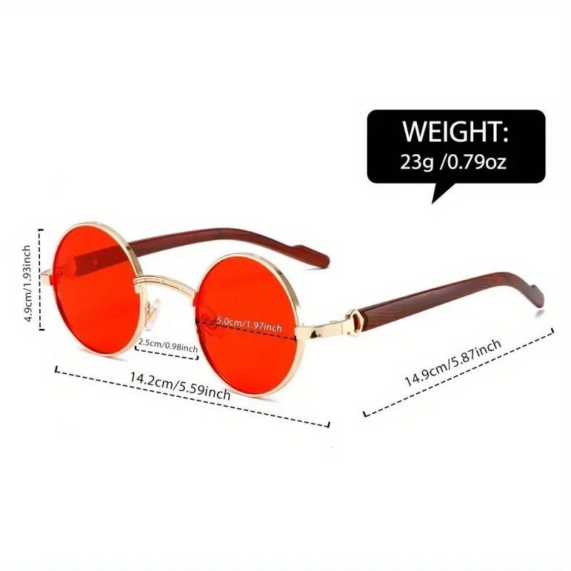 1pc SunGlasses, Retro Fashion Glasses For Men And Women, Metal Glasses With Imitation Wood Grain Temples