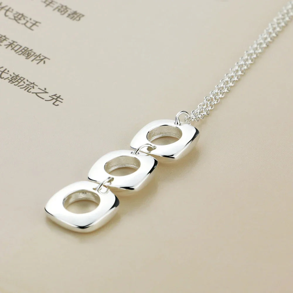 Korean Fashion 925 Sterling Silver Charms Three Square Pendant Necklace For Women Man Gifts Trend Party Streetwear Jewelry