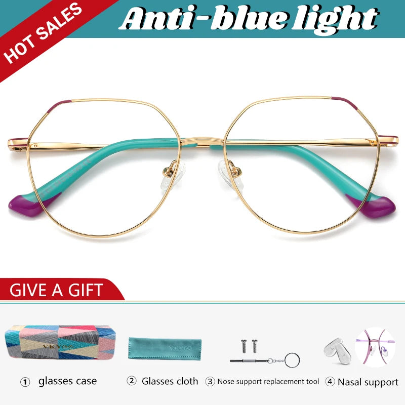 VICKY Metal Myopia Prescription Glasses Hyperopia Reading Glasses Women Anti Blue Light Computer  Glasses Optical Glasses Frame