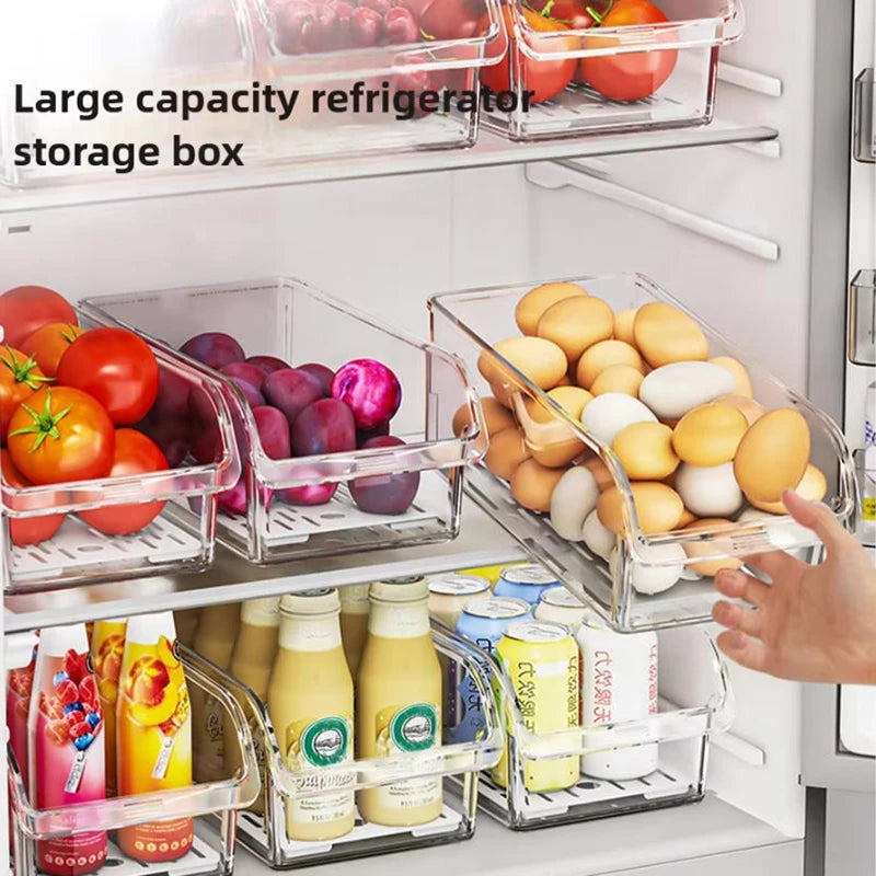 Refrigerator Organizer Bins - Clear Plastic Container Drawer for Egg Vegetable Fruit Snack Drink Food, Organization Storage