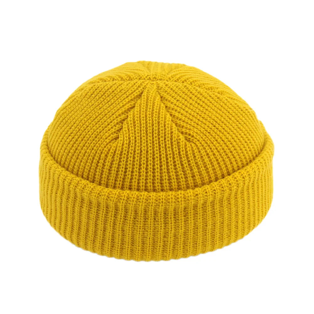 Beanie Knit Hats Fashion Men Boy Skullcap Sailor Caps Cuffs Retro Navy Short Hat Solid Color Unisex Winter Warm Cap Roll-up Edge
