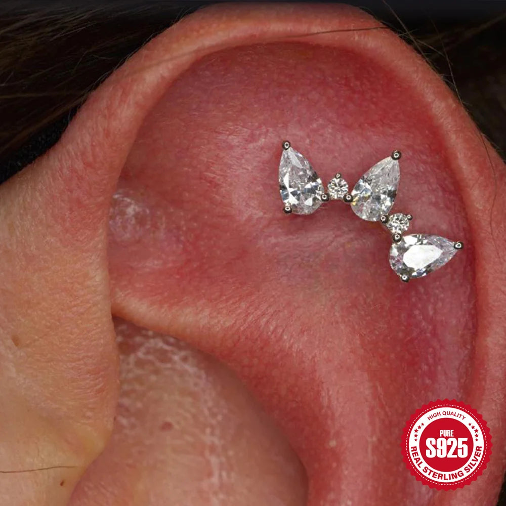 CANNER Pendientes Plata 925 Piercing Stud Earrings For Women Cubic Zirconia 925 Sterling Silver Cartilage Earring Jewerly 1pc