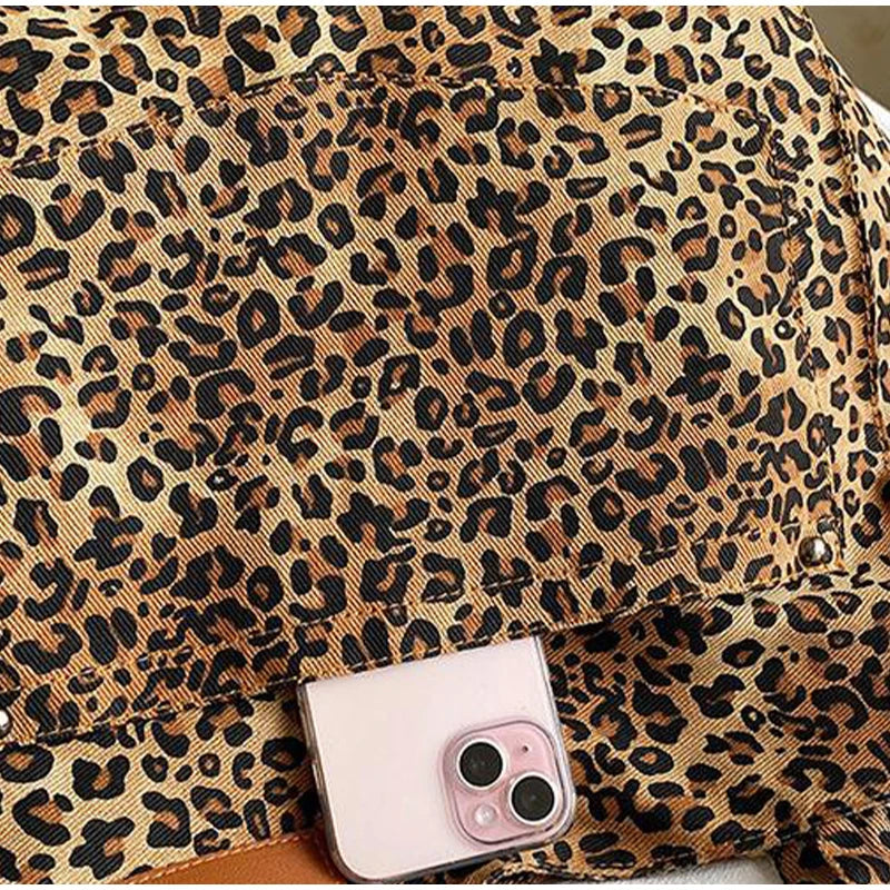 Vintage Leopard Print Women's Handbag Fashion Large Capacity Leopard Print Canvas Bag Underarm Bag Large Shopping Bag Women' Bag