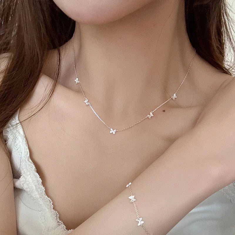 New 925 Sterling Silver Butterfly Necklace Personality Charm Animal Shape Woman Earrings Birthday Party Gift Exquisite Jewelry