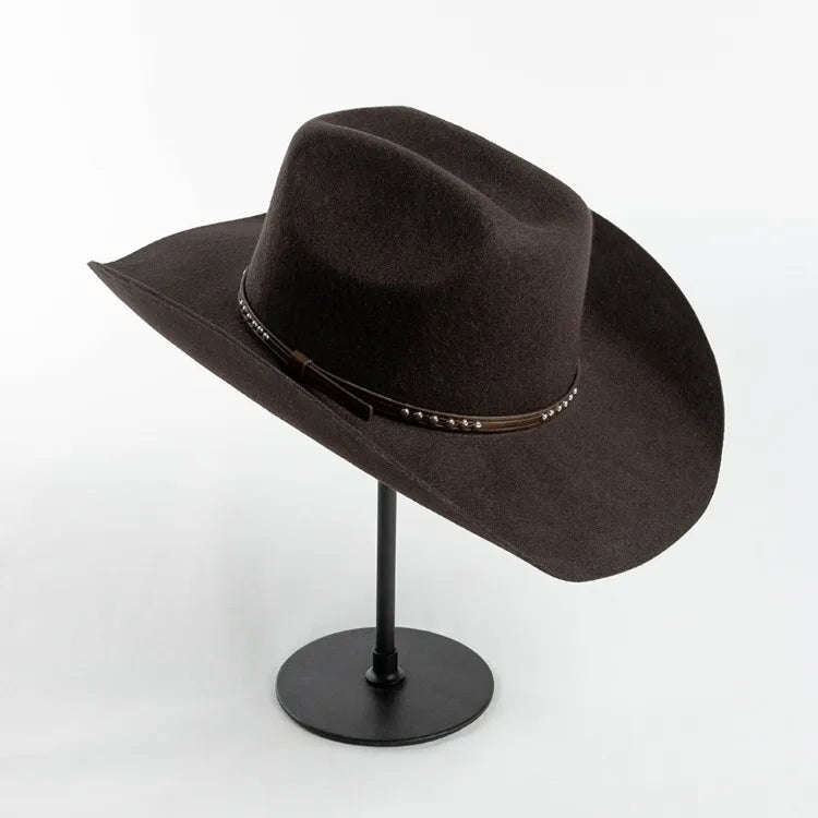 USPOP Autumn Winter Western Cowboy Hat Unisex Casual Studded Wool Felt Hat with Belt  Large Size Fedora Available in Sizes S-XL