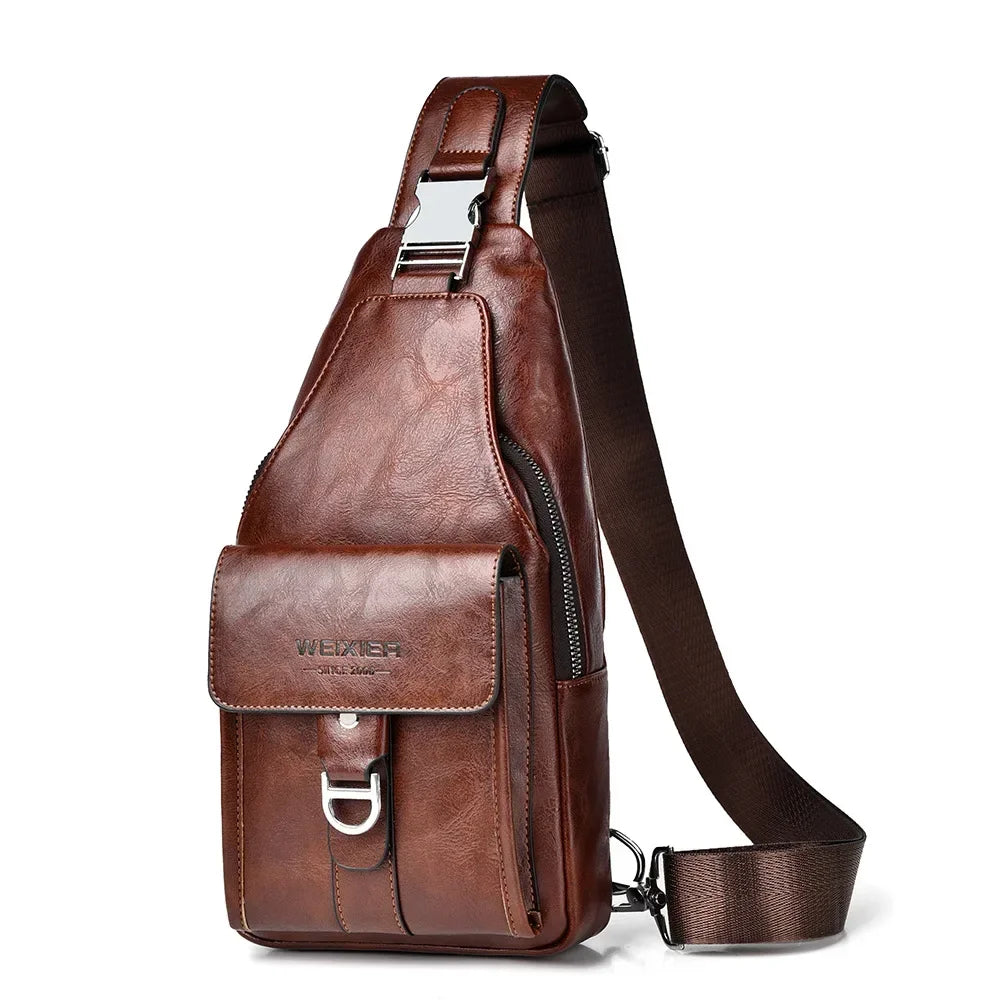 2026 New Men's Bag High Quality PU Leather Men's Chest Bag Simple Waterproof Single Shoulder Crossbody Bags Messenger Bag Gift