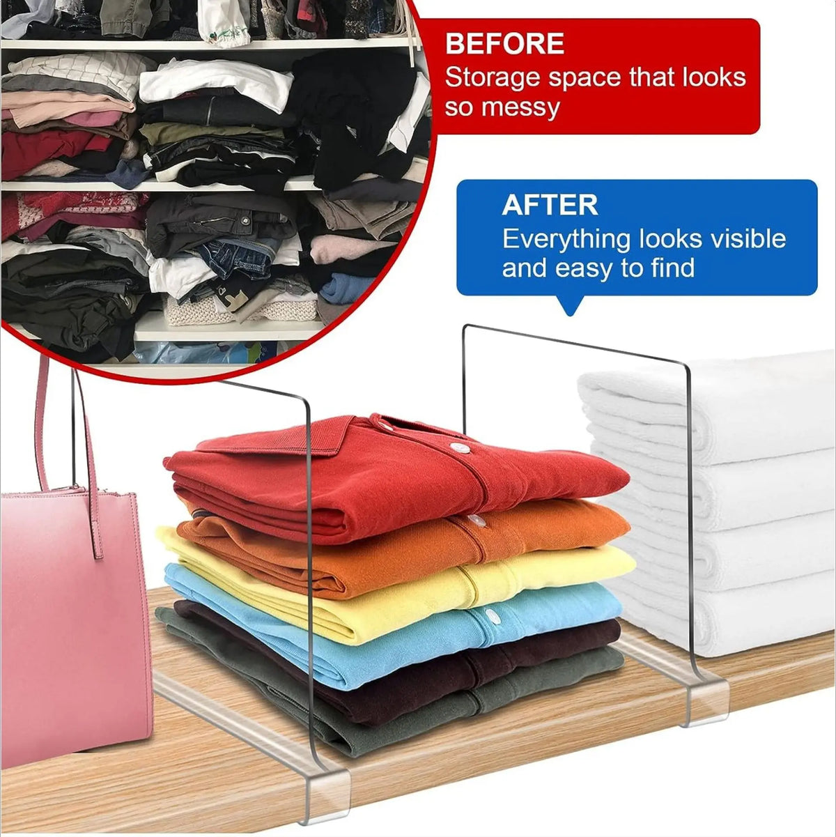 6/4/2/1pcs Transparent Closet Shelf for Wardrobe Organizer Cloth Divider Cupboard Bookcase Divider Baffle Home Organizer