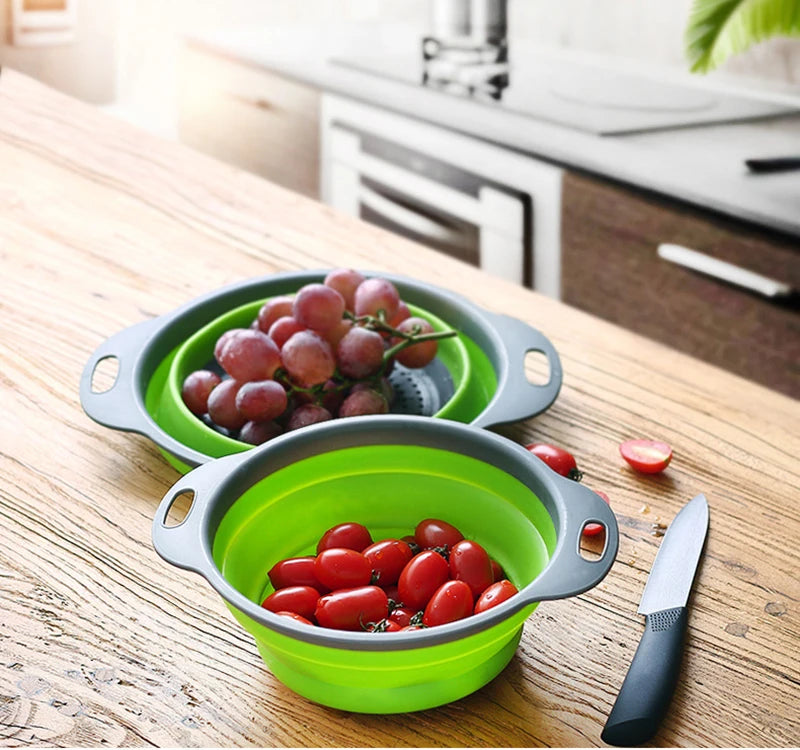 Drain Basket Silicone Vegetable Fruits Washing Drain Basket Folding Colander Strainer Collapsible Drainer Kitchen Tool