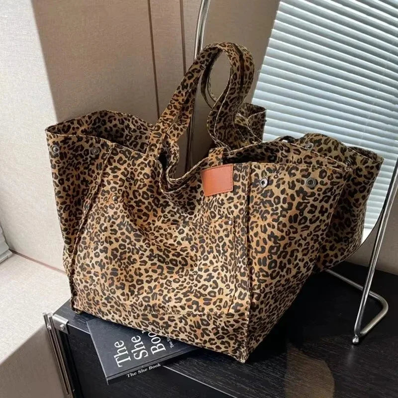 Vintage Leopard Print Women's Handbag Fashion Large Capacity Leopard Print Canvas Bag Underarm Bag Large Shopping Bag Women' Bag