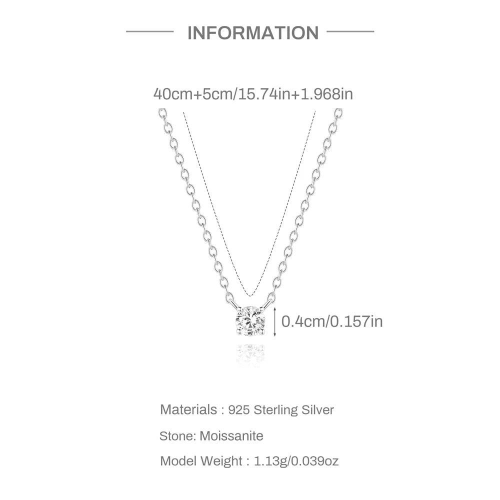 CANNER 2/3/4mm Moissanite Pendant Necklaces 925 Sterling Silver Necklace Chain For Women Ins 18K Gold Classic Minimalism Jewelry