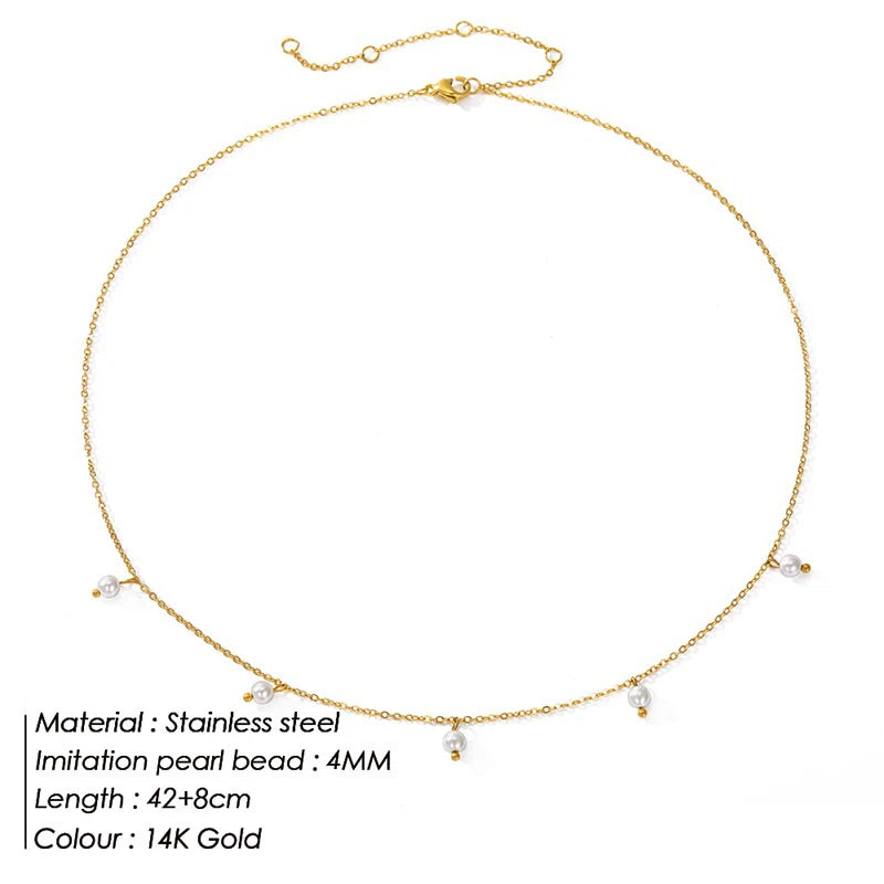 316L Stainless Steel Fashion Golden Color Chain Jewelry Necklace For Women Imitation Pearl Beads Pendant Gifts Jewelry Wholesale