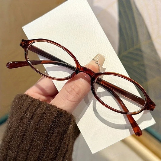Small oval-square anti-blue-light eyeglasses, dark red tortoiseshell frame