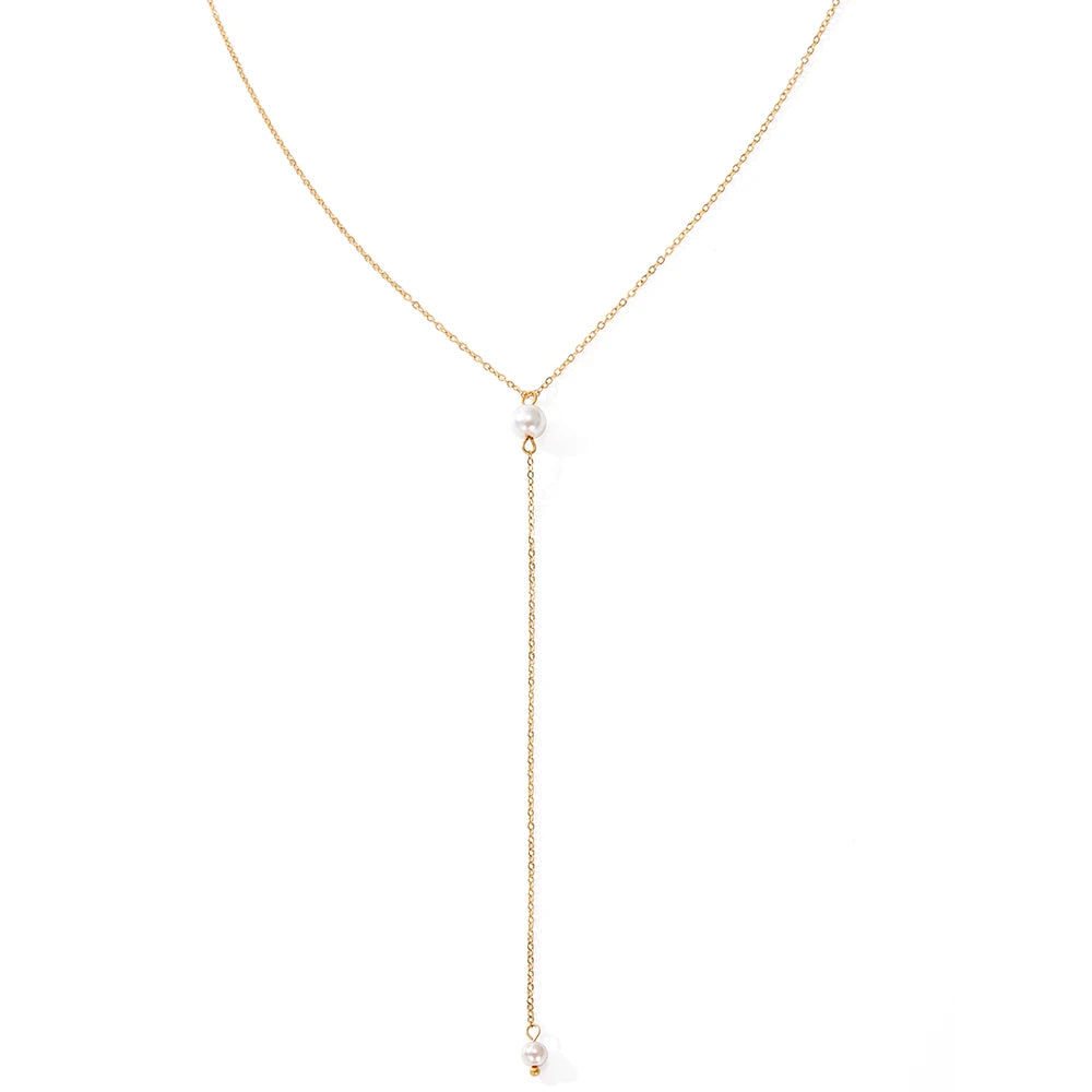316L Stainless Steel Fashion Golden Color Chain Jewelry Necklace For Women Imitation Pearl Beads Pendant Gifts Jewelry Wholesale