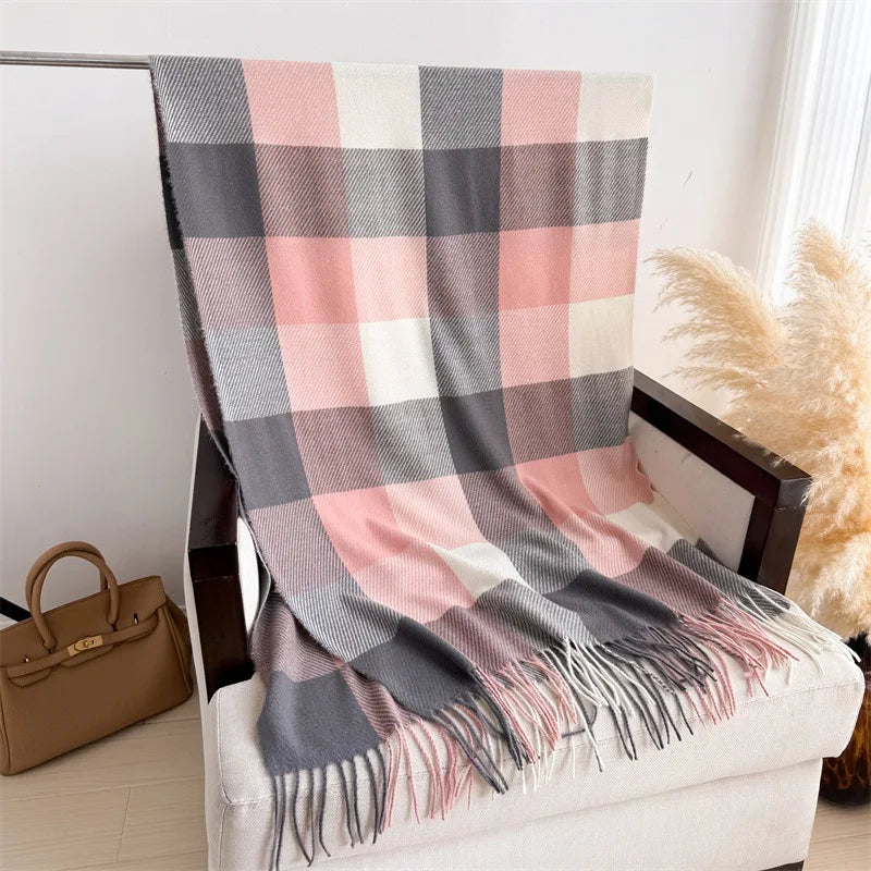 Luxury Brand Plaid Scarf Autumn Winter Women Warm Neckerchief Pashmina Lady Shawls and Wraps Casual Lattice Tassel Scarves