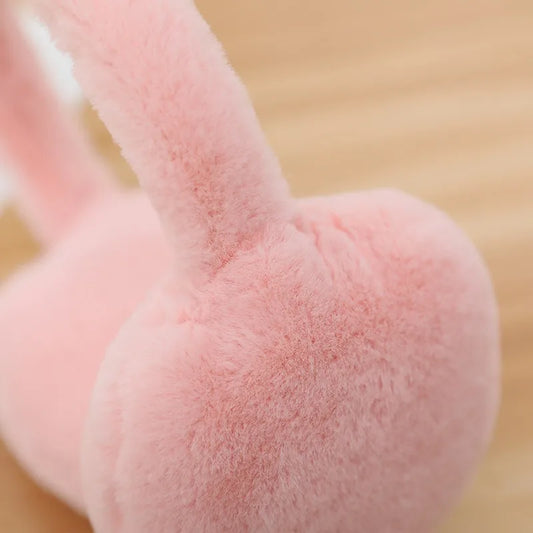 Pink plush cat-ear earmuff with glitter inner ear detail