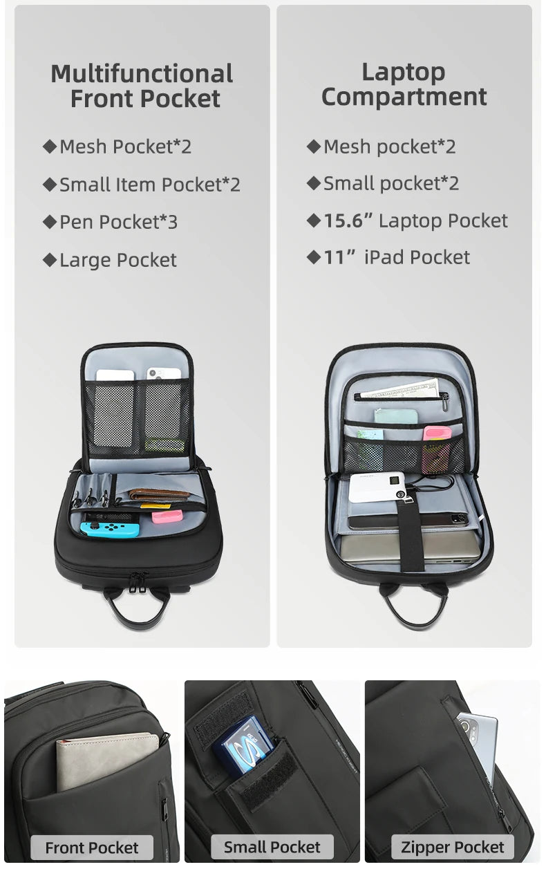 Heroic Knight Slim Backpack for Men Multifunction Work Backpack for 15.6' Laptop Bag Waterproof Business Bag College Bag Male