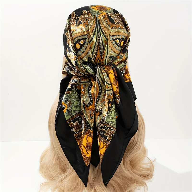 Luxury Brand Silk Satin Square Scarf Women Hijab Bandana Muslim Headscarves Shawl Wrap Ladies Headband Neckerchief Foulard 90cm