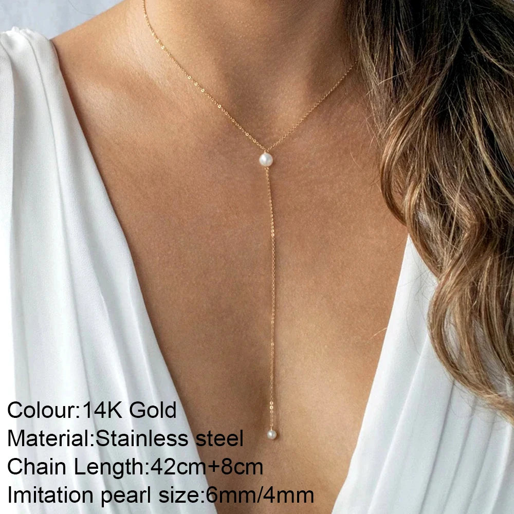 316L Stainless Steel Fashion Golden Color Chain Jewelry Necklace For Women Imitation Pearl Beads Pendant Gifts Jewelry Wholesale