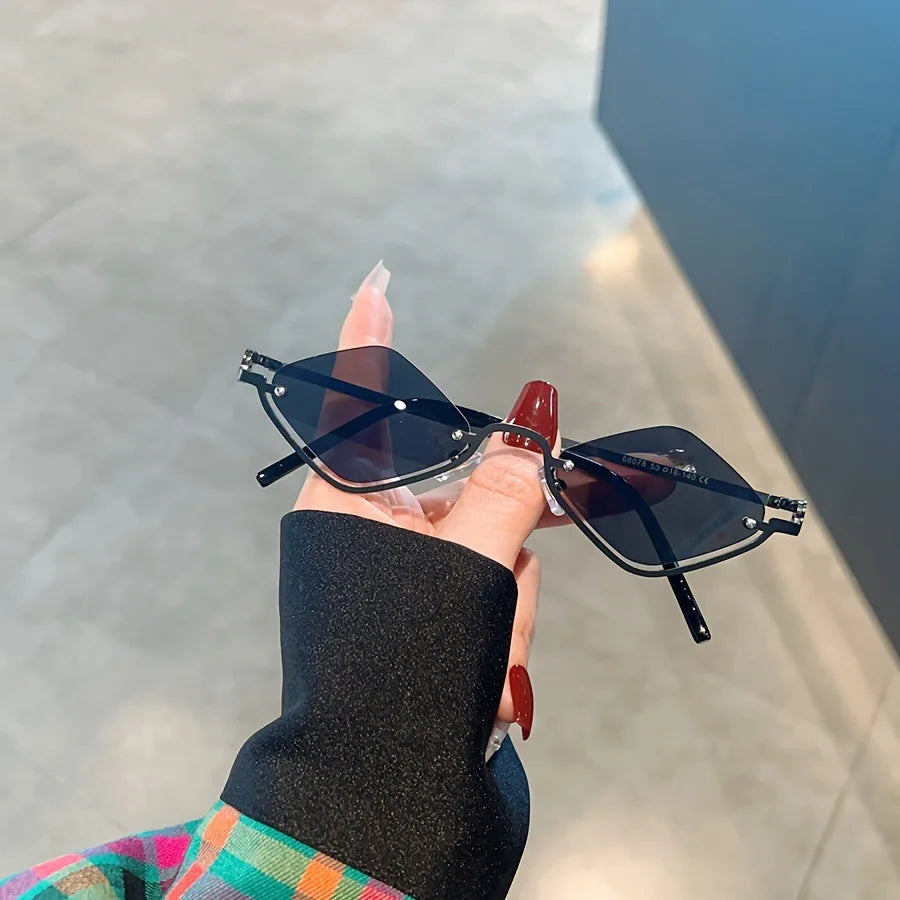 Fashion Small Polygonal Sunglasses Women Luxury Brand Metal Half Frame Sun Glasses Ladies Hipster Sexy Cat Eye Shades Vintage