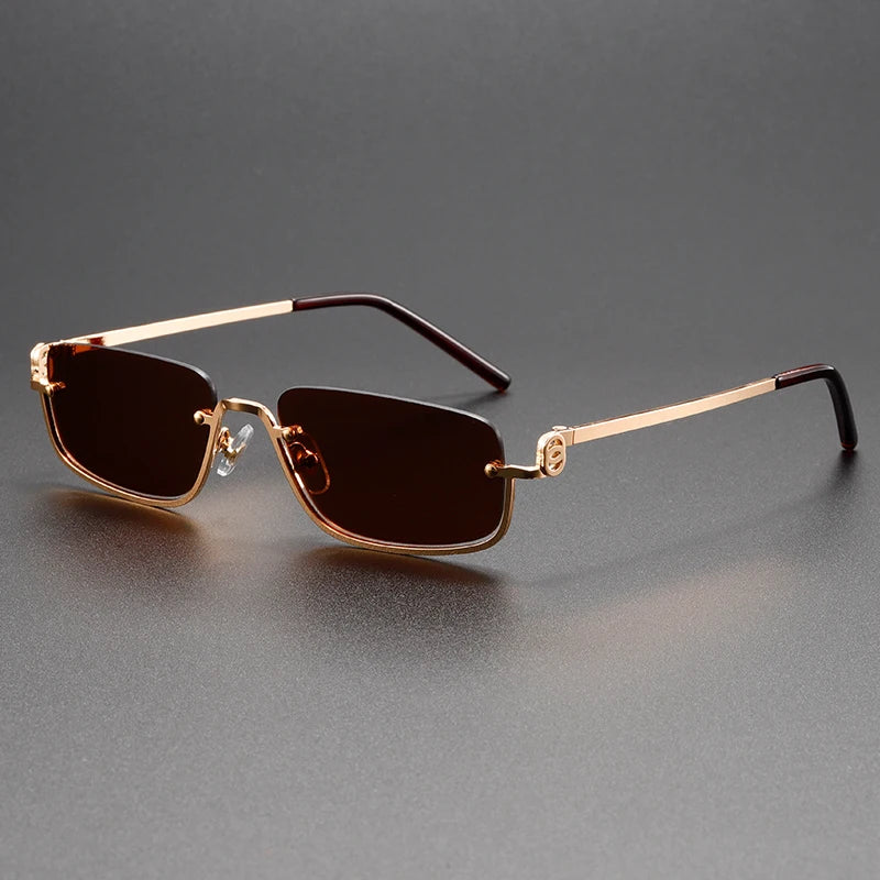 High-End Sunglasses with European & American Street Style Vibe - New Trendy Fashion Metal Semi-Rimless Sunglasses