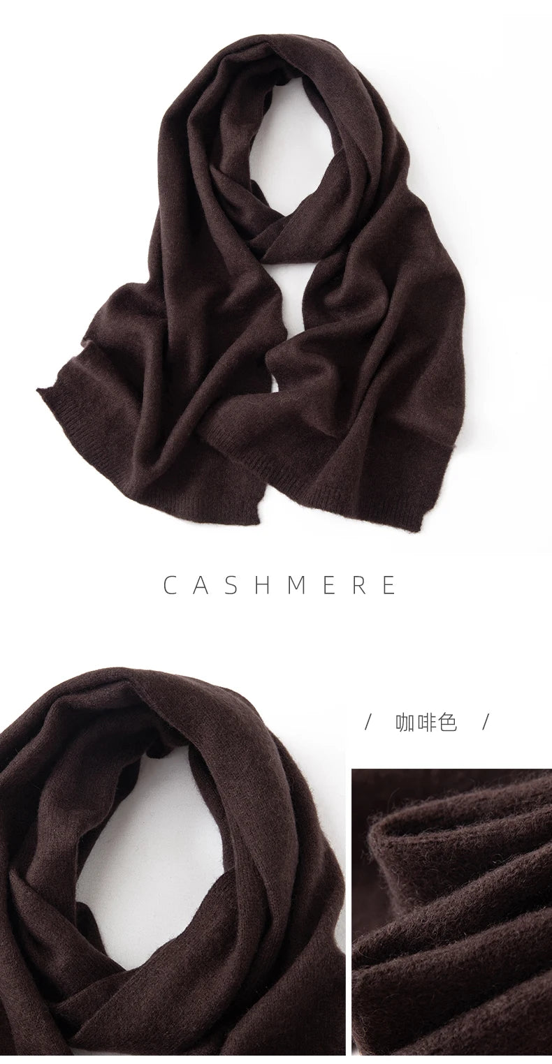 Soft 100% Cashmere Scarf for Autumn and Winter, Women's Knitted Warm Neck Protection Scarf 160*25CM