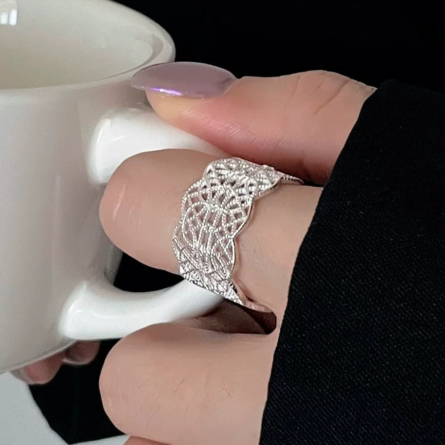 Sam Panda 925 Sterling Silver Rings For Women Men Fine Jewelry Finger Adjustable Open Wing Shape Ring For Party Birthday Gift