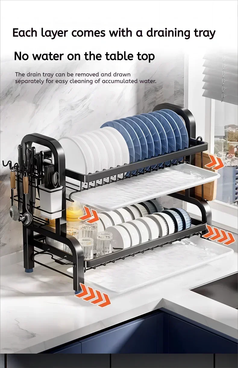 Kitchen dish storage rack, cabinets layered drain rack, tableware, tableware, countertops, sorting storage shelves