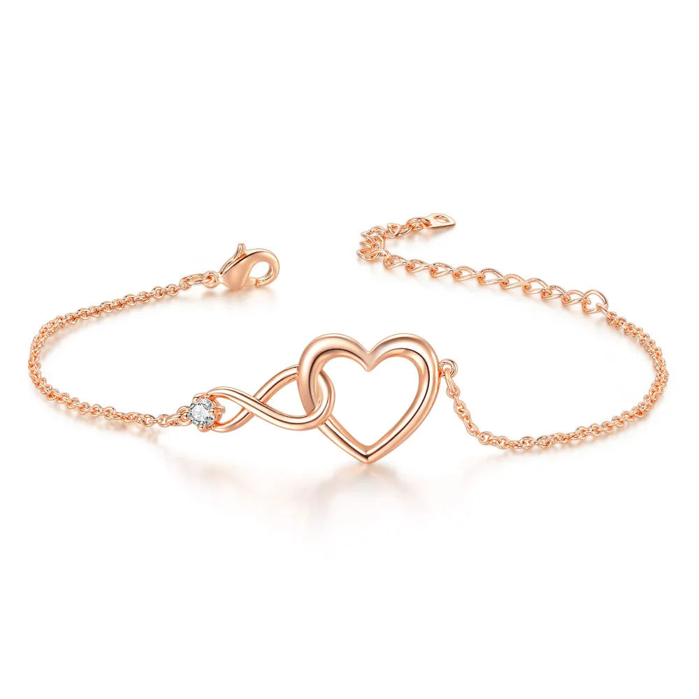 Heart Bracelet for Women Crystal Infinite Love Aesthetic Korean Gold Color Chain Bangles Wedding Accessories Bride Jewelry H058