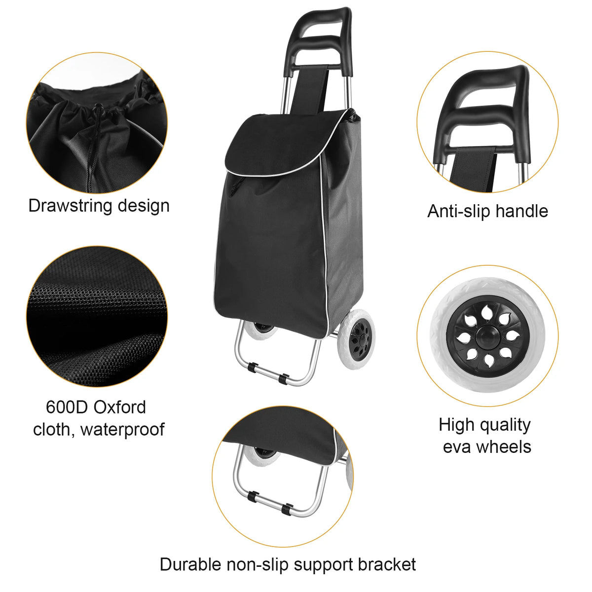 Grocery Trolley, Shopping Cart with Detachable Shopping Bag, Trolley Mudguard Stair Climbing Wheels, 35L