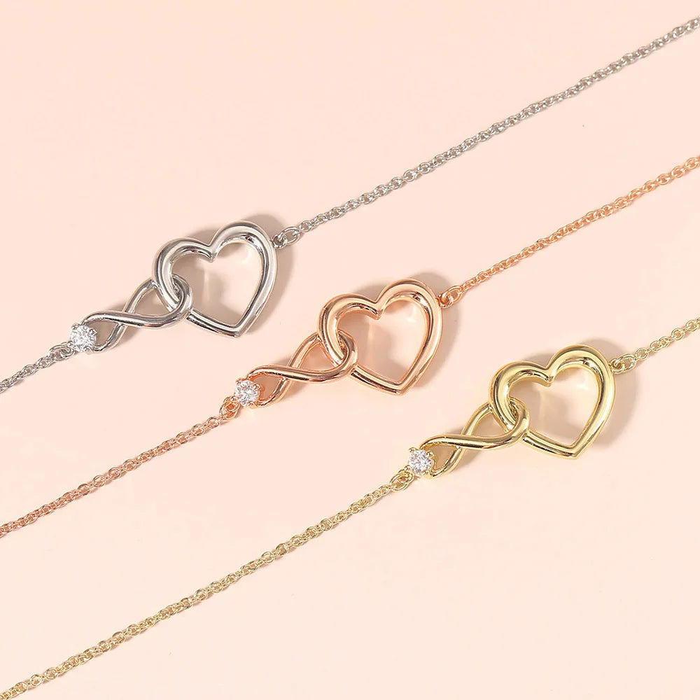 Heart Bracelet for Women Crystal Infinite Love Aesthetic Korean Gold Color Chain Bangles Wedding Accessories Bride Jewelry H058