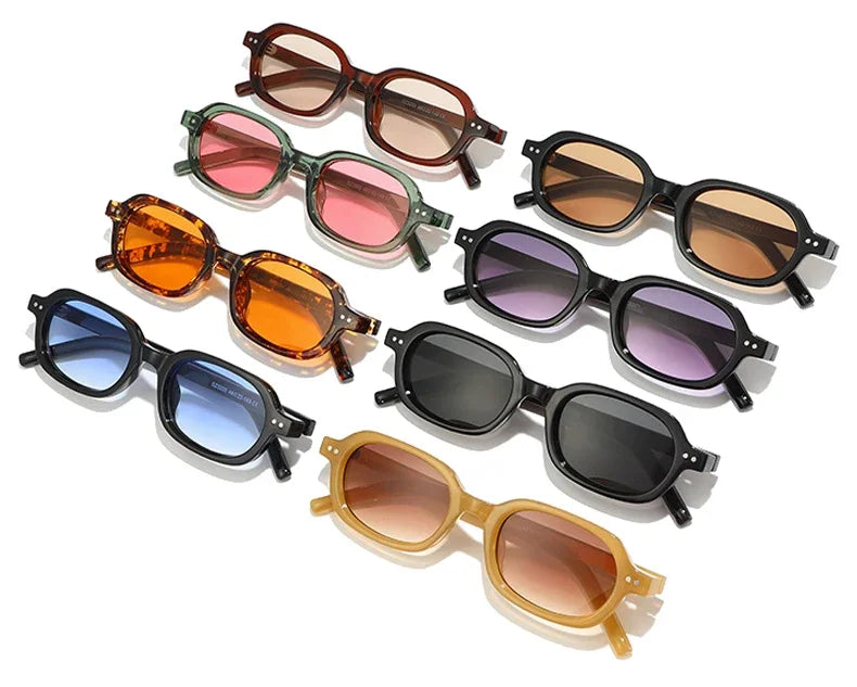 SO&EI Retro Small Oval Sunglasses Women Shades UV400 Fashion Rivets Men Jelly Color Gradient Punk Sun Glasses
