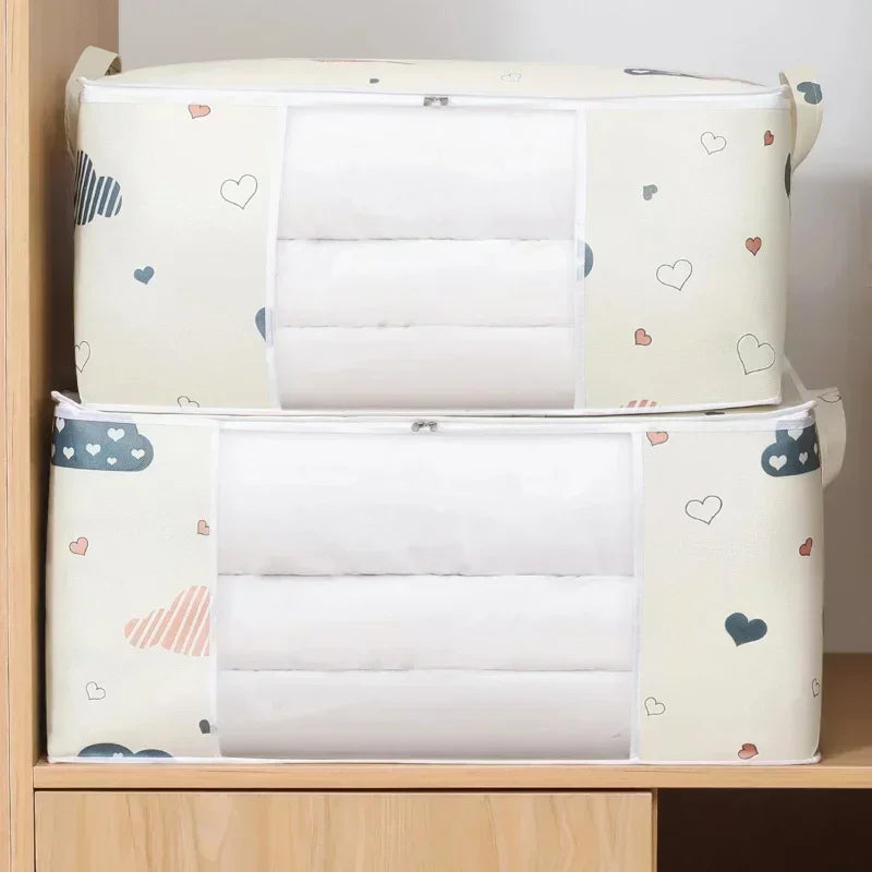 50/70L Foldable Large Capacity Clothes Quilt Storage Bag Moisture Dust Proof Organizer with Zipper for Home Closet Storage
