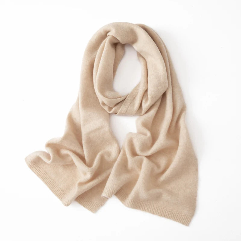 Soft 100% Cashmere Scarf for Autumn and Winter, Women's Knitted Warm Neck Protection Scarf 160*25CM