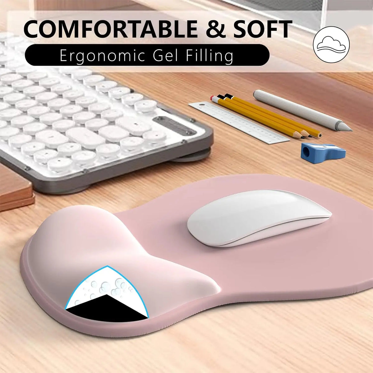 Comfortable Mouse Pad with Gel Wrist Rest Ergonomic Mouse Pad for Pain Relief Smooth Wrist Support Surface and Non-Slip PU Base